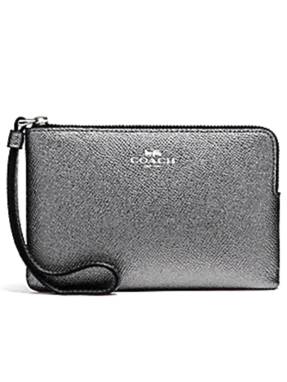 COACH Metallic Silver Corner Zip Wristlet